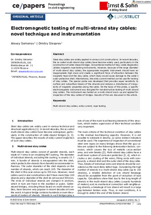Electromagnetic testing of multi-strand stay cables: novel technique and instrumentation. — Alexey Semenov, Dmitry Slesarev. «Proceedings in civil engeneering, Vol. 6, Issue 5, Ernst&amp;Sohn», pp.1373-1376